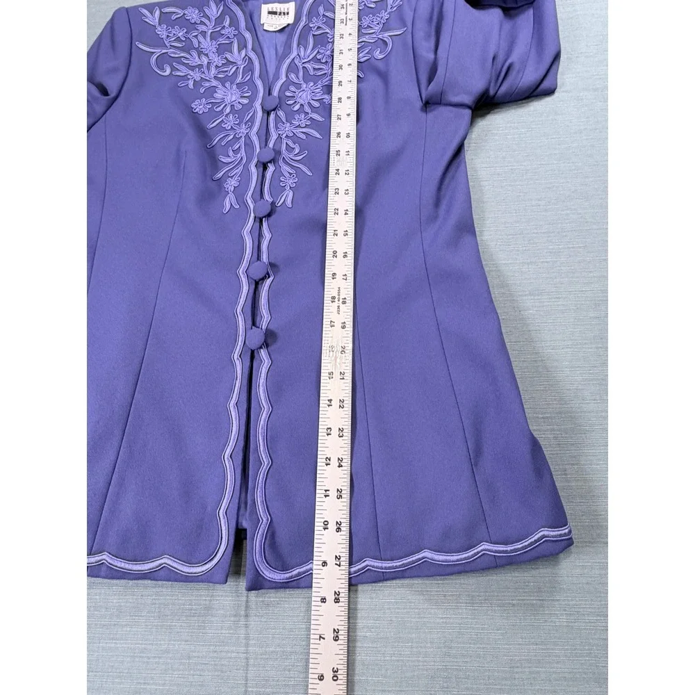 VTG Leslie Fay Petite Purple Skirt Suit Floral Embroidered 2 Piece Set 8P